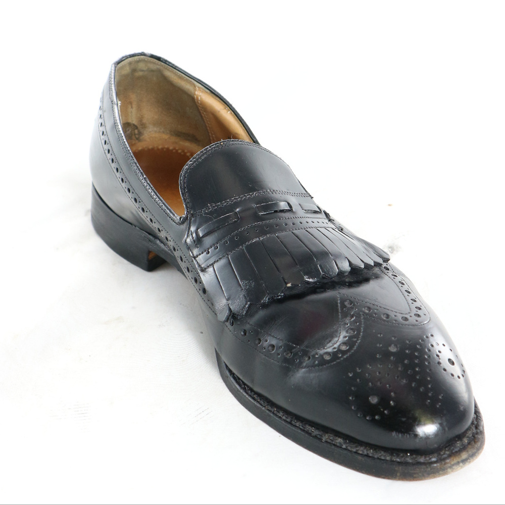 CALZOLERIA TOSCANA Black Kilted Wingtip Loafers - Picture 6 of 8